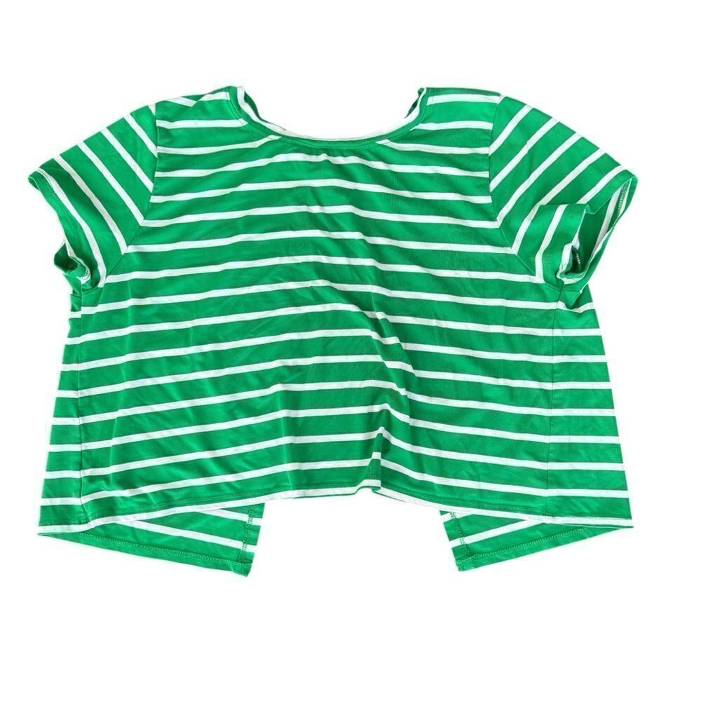 C. Wonder Open Back T Shirt Green White Stripe Crop Medium